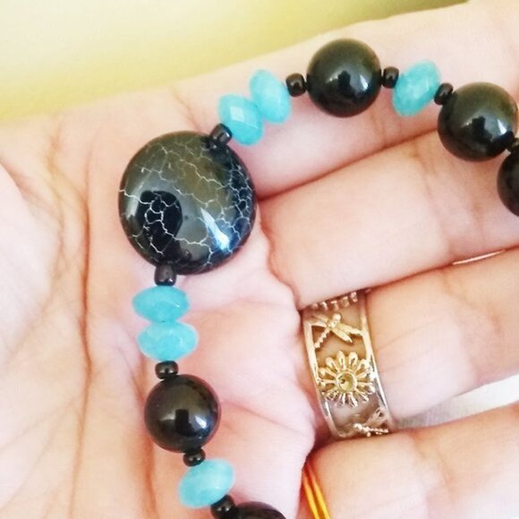 Chunky Beaded Boho Beachy Bracelet - Bigger Wrists 8.25" Agate Beads - Picture 3 of 10